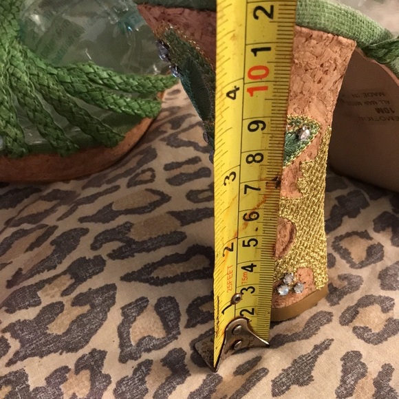 Rampage  size 10 green open toe heeels cork heel & Rhinestone embellished - Picture 11 of 12